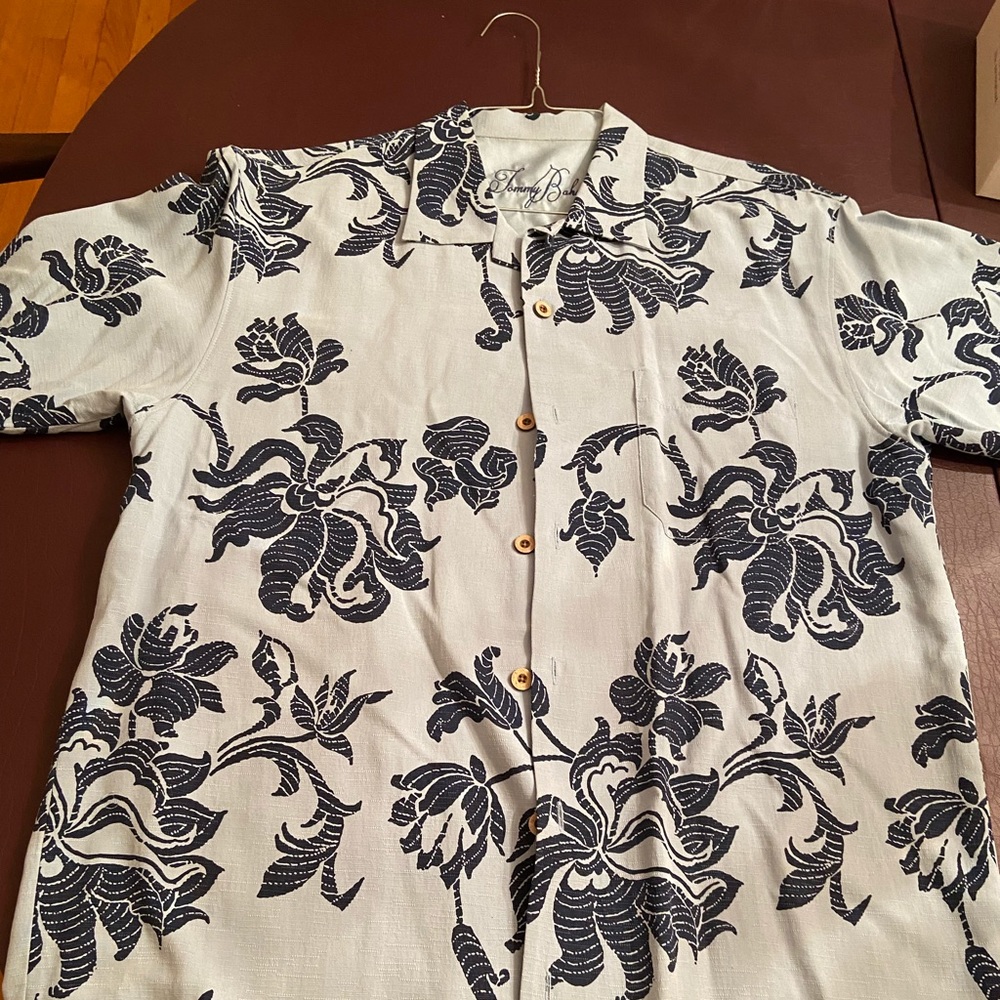 Tommy Bahama blue on blue washable silk shirt.